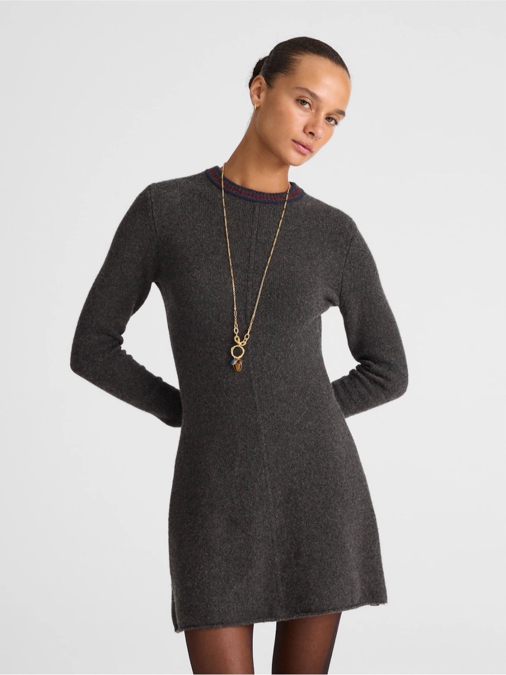 Madewell Charcoal Stripe Knit Long-Sleeve Sweater Dress